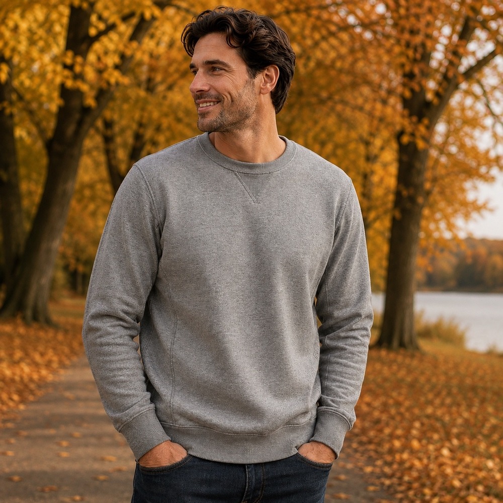 Lucky Brand Men's Crewneck Sweatshirt Large Gray 100% Cotton Side Panel Soft